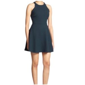 Elizabeth and James green Magdalena fit flare halter cocktail dress